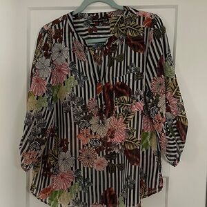 Sara Michelle Black and White Striped Floral Blouse